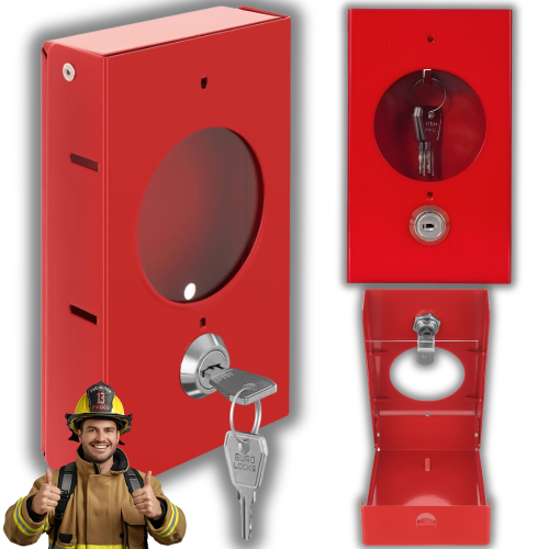 Skrzynka Metalowa na Klucz Ewakuacyjny z Zamkiem i Kluczykiem "ZBIJ SZYBKĘ"