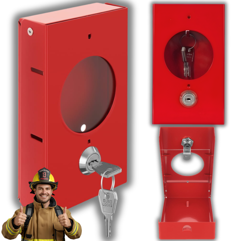 Skrzynka Metalowa na Klucz Ewakuacyjny z Zamkiem i Kluczykiem "ZBIJ SZYBKĘ"