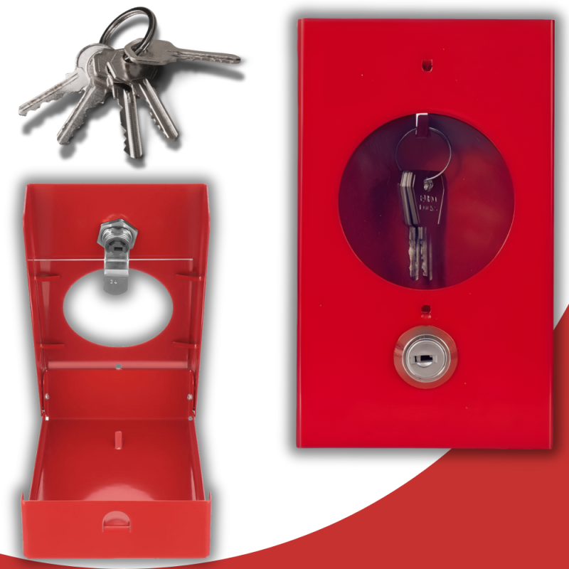 Skrzynka Metalowa na Klucz Ewakuacyjny z Zamkiem i Kluczykiem "ZBIJ SZYBKĘ"