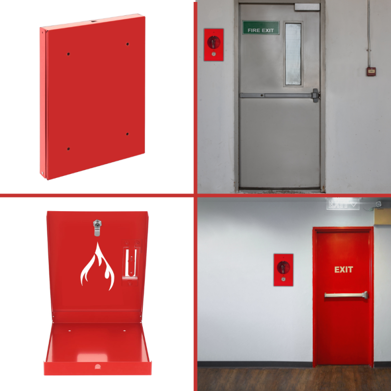 Skrzynka Metalowa na Klucz Ewakuacyjny z Zamkiem i Kluczykiem "ZBIJ SZYBKĘ"