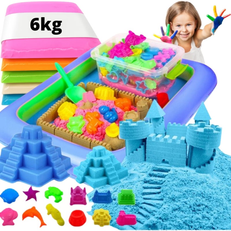 Piasek Kinetyczny zestaw 6kg Piaskownica Basen Foremki Zestaw Plastyczny