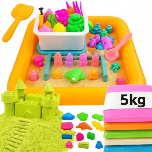Piasek Kinetyczny 5KG Zestaw Piaskownica Basen Foremki Zestaw Plastyczny