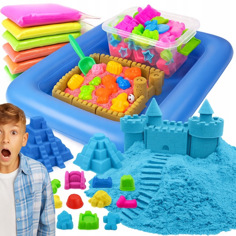 Piasek Kinetyczny zestaw 3KG Piaskownica Basen Foremki Zestaw Plastyczny