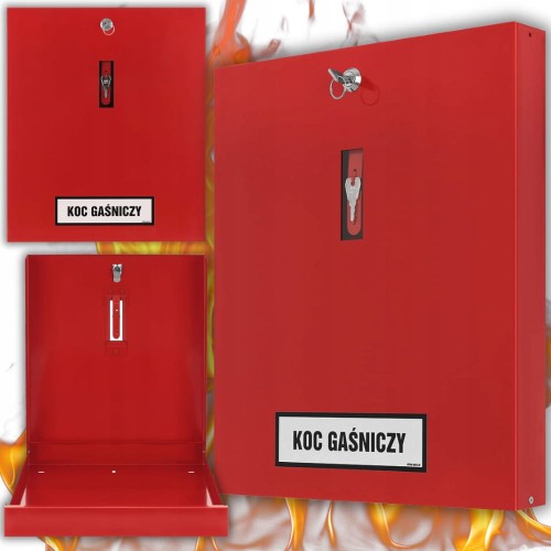 Szafka Metalowa Skrzynka Na Koc Gaśniczy Zamykana Na Klucz Czerwona Stalowa