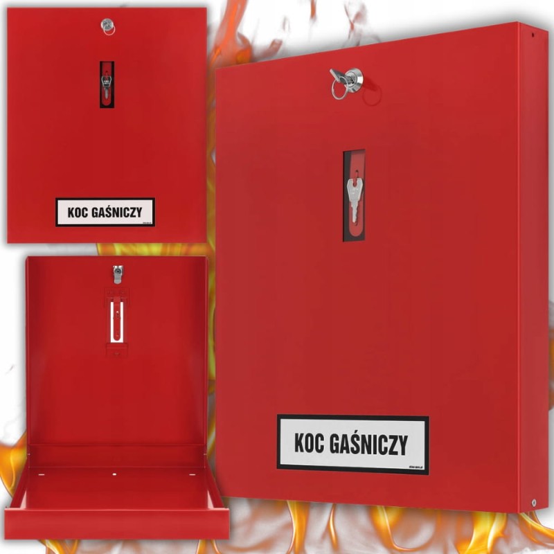 Szafka Metalowa Skrzynka Na Koc Gaśniczy Zamykana Na Klucz Czerwona Stalowa