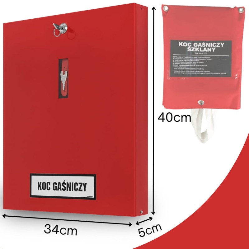Szafka Metalowa Skrzynka Na Koc Gaśniczy Zamykana Na Klucz Czerwona Stalowa