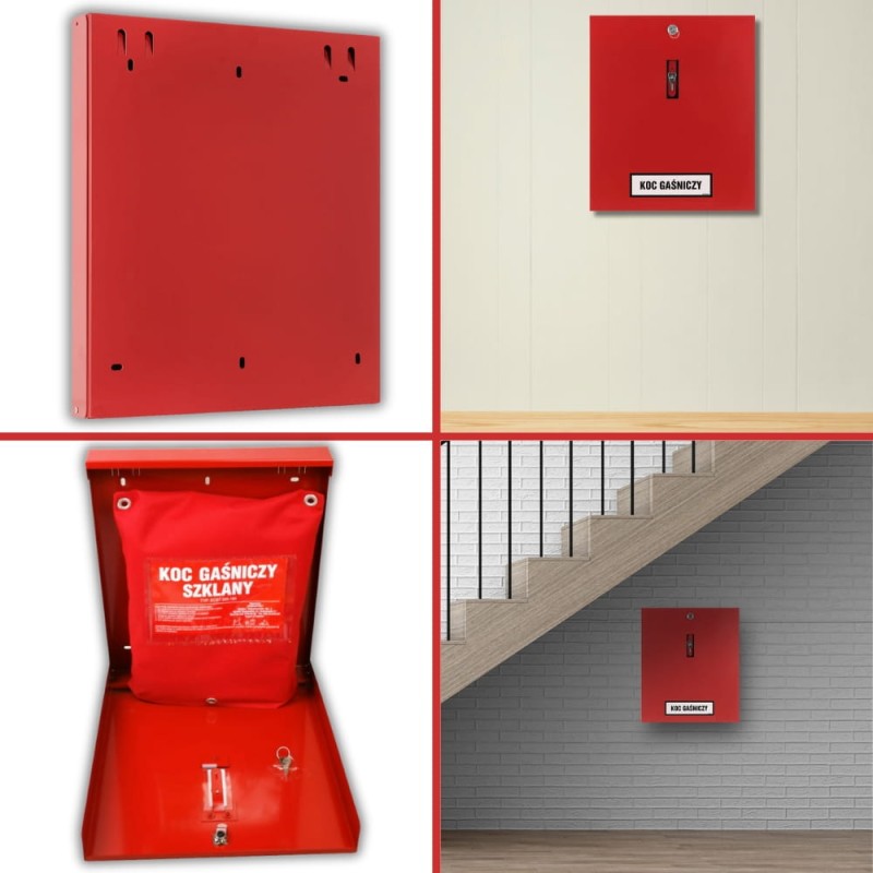 Szafka Metalowa Skrzynka Na Koc Gaśniczy Zamykana Na Klucz Czerwona Stalowa