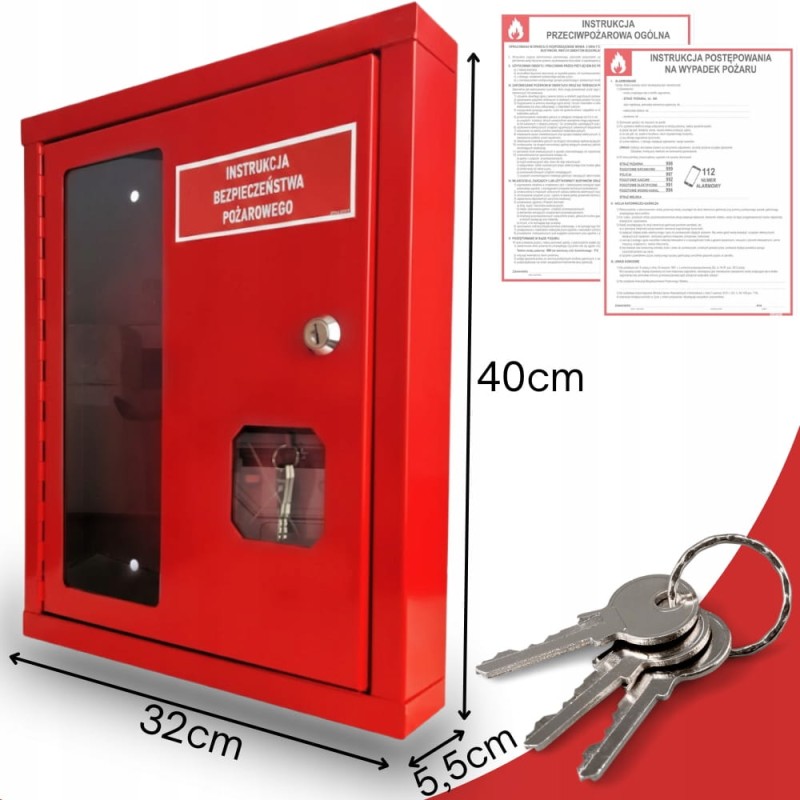 Szafka Metalowa IBP Skrzynka na instrukcję PPOŻ Zamek Na Klucz Z Okienkiem