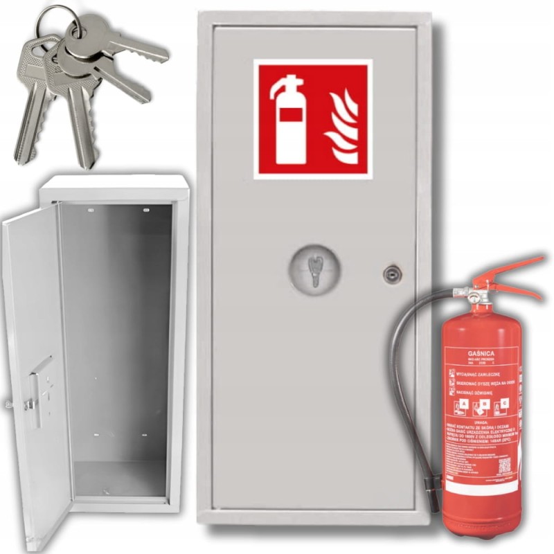 Szafka Ochronna na Gaśnicę 6kg 6L 4kg 2kg Nadtynkowa Metalowa Biała + Znak