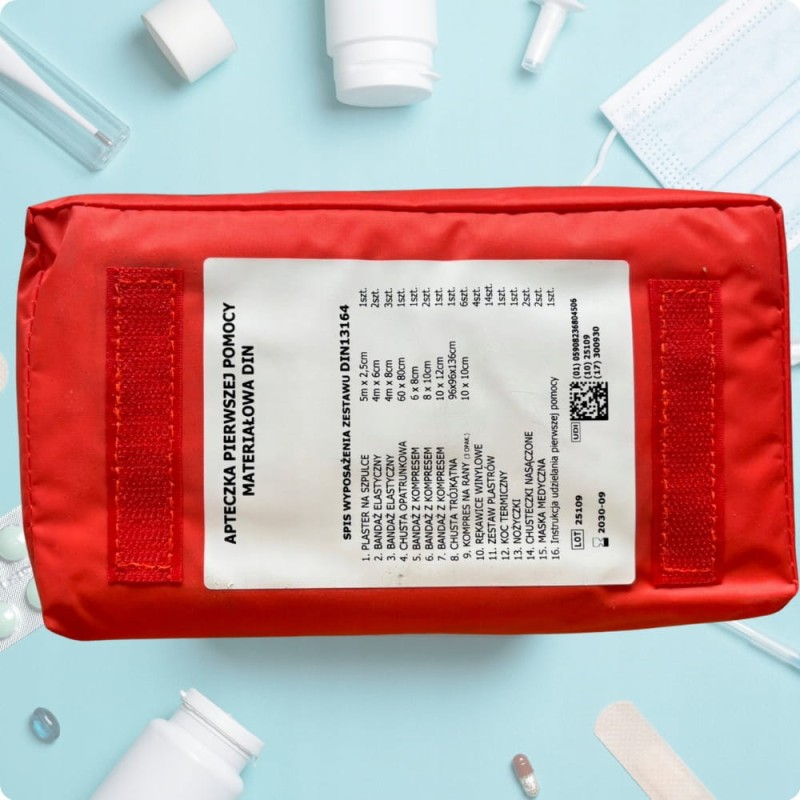 Zestaw Bezpieczeństwa Gaśnica 1kg 2026r Trójkąt Apteczka DIN13164 Kamizelka