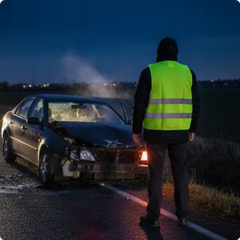 Zestaw do auta Gaśnica 1kg 2026r Trójkąt Apteczka DIN13164 Kamizelka żółta