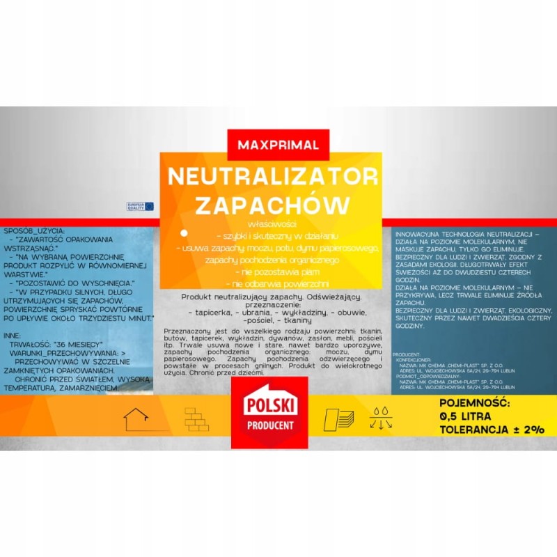 Neutralizator Pochłaniacz Zapachów Do Usuwania Nieprzyjemnych Zapachu 500ml