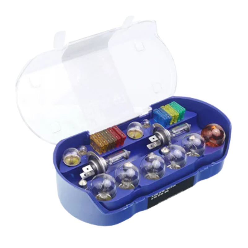 Zestaw Zasobnik Zapasowych Żarówek H4 12v 55W Komplet Bezpieczników 30szt