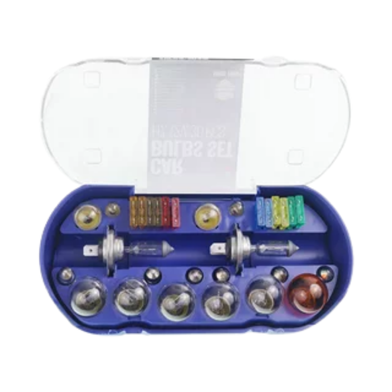 Zestaw Zasobnik Zapasowych Żarówek H7 12v 55W Komplet Bezpieczników 30szt