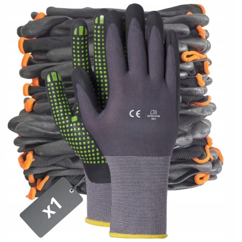 MOCNE Rękawice robocze 10 /XL Pianka Nitrylowa ULTRA PRECYZYJNE Nakrapiane