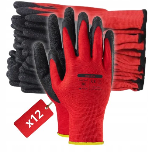 MOCNE Rękawice robocze 10 XL LATEKS Rękawiczki LATEX lateksowe x12 par