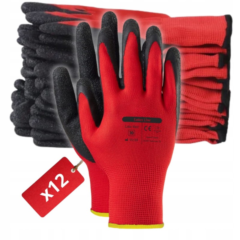 MOCNE Rękawice robocze 10 XL LATEKS Rękawiczki LATEX lateksowe x12 par