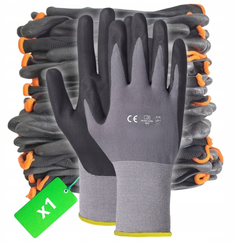 MOCNE Rękawice robocze 9 /L Nitrylowe Pianka MAX FLEX FOAM ULTRA PRECYZYJNE