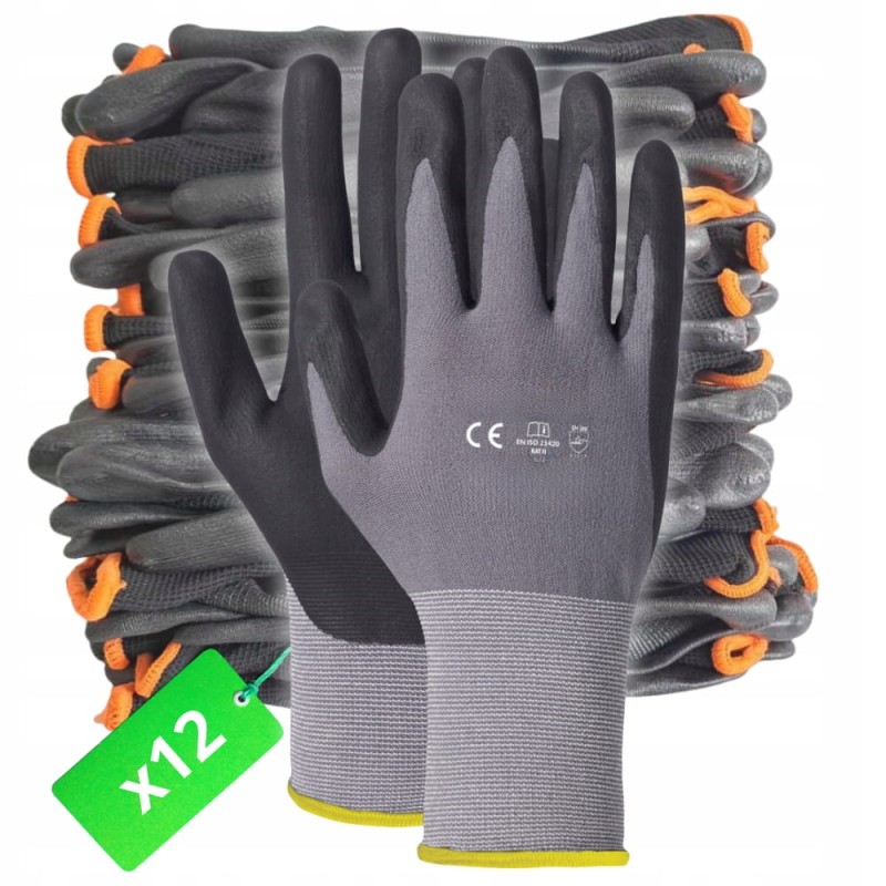 MOCNE Rękawice robocze 10 Nitrylowe Pianka MAX FLEX FOAM ULTRA PRECYZJA x12
