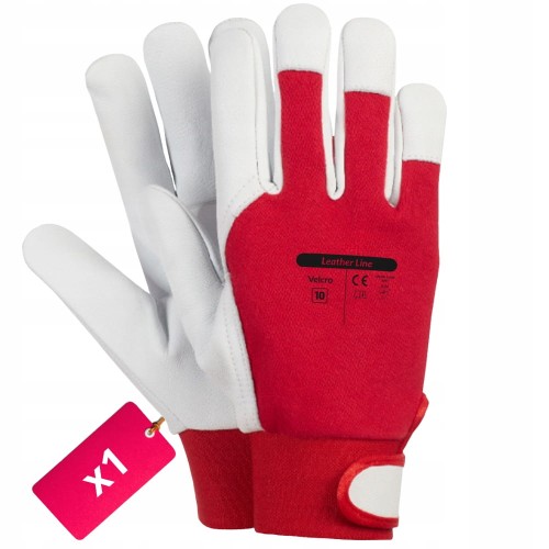 MOCNE Rękawice robocze skórzane RĘKAWICZKI MONTERSKIE KOZIA SKÓRA + RZEP