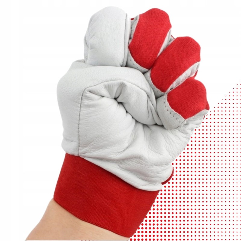 MOCNE Rękawice robocze skórzane RĘKAWICZKI MONTERSKIE KOZIA SKÓRA + RZEP