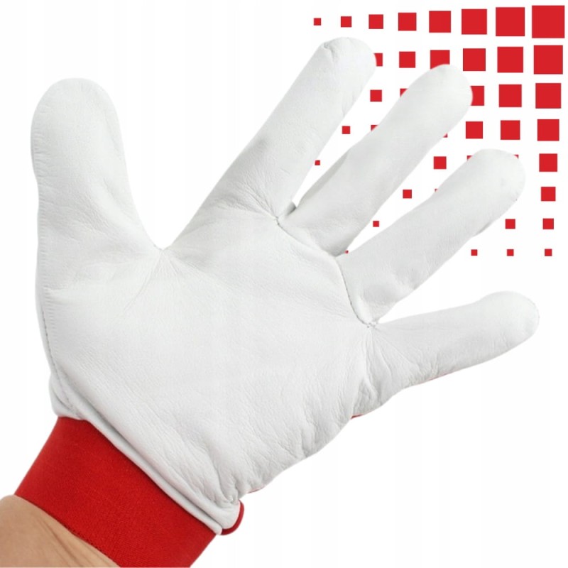 MOCNE Rękawice robocze skórzane RĘKAWICZKI MONTERSKIE KOZIA SKÓRA + RZEP