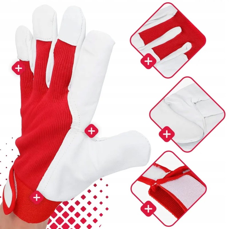 MOCNE Rękawice robocze skórzane RĘKAWICZKI MONTERSKIE KOZIA SKÓRA + RZEP