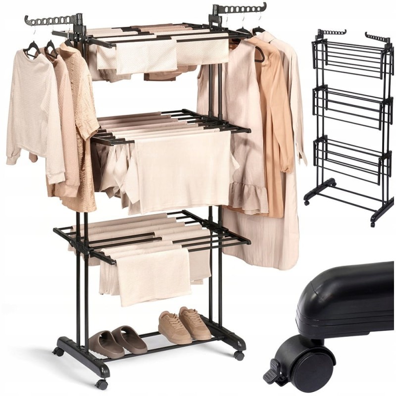 Suszarka Na Pranie STOJĄCA PIONOWA Na Ubrania Do prania Składana Czarna XXL