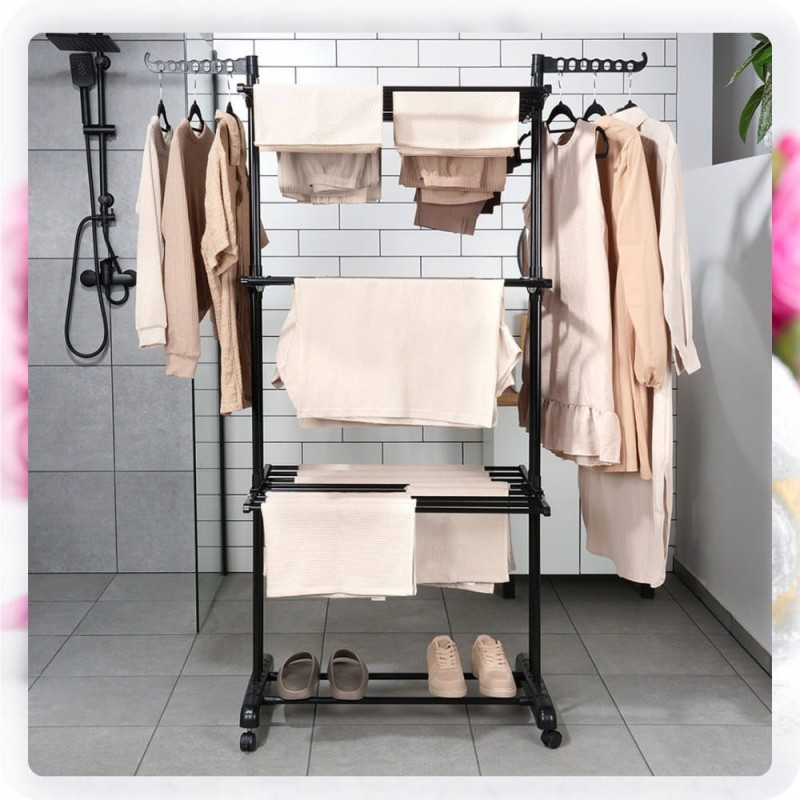 Suszarka Na Pranie STOJĄCA PIONOWA Na Ubrania Do prania Składana Czarna XXL