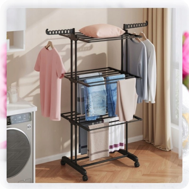 Suszarka Na Pranie STOJĄCA PIONOWA Na Ubrania Do prania Składana Czarna XXL