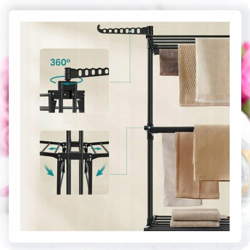 Suszarka Na Pranie STOJĄCA PIONOWA Na Ubrania Do prania Składana Czarna XXL