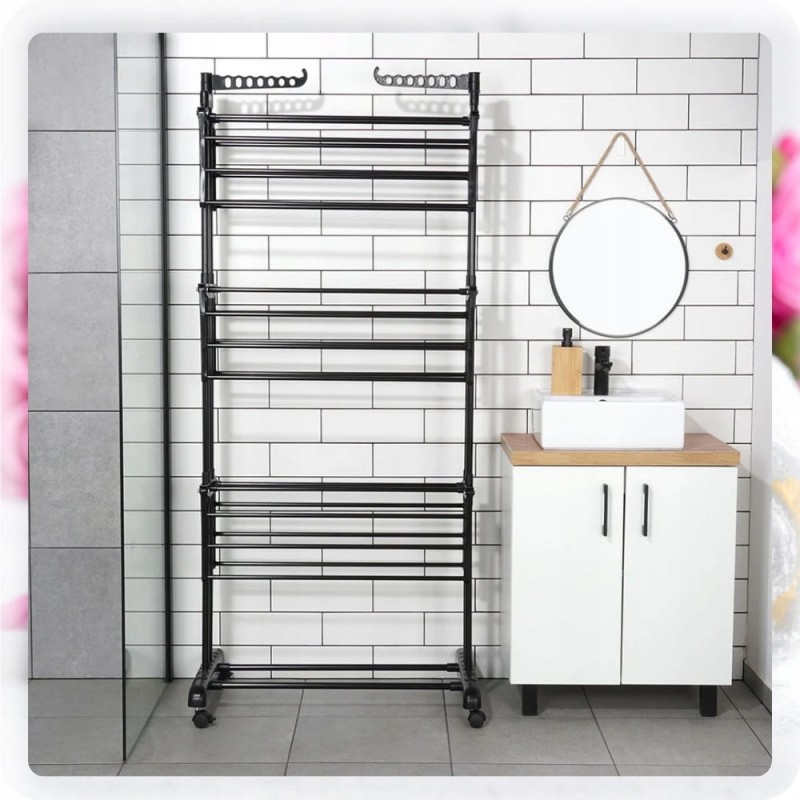 Suszarka Na Pranie STOJĄCA PIONOWA Na Ubrania Do prania Składana Czarna XXL