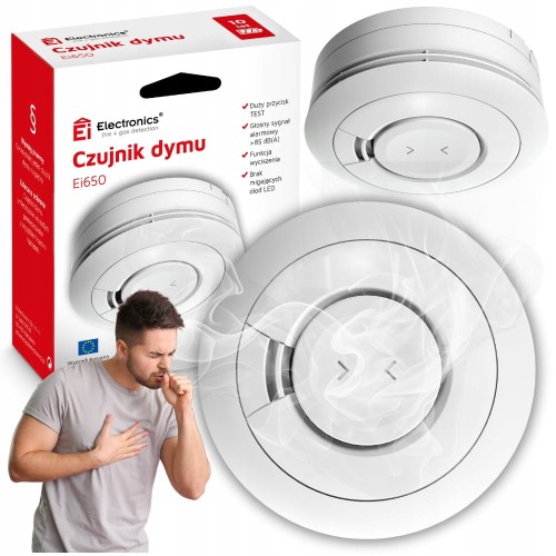 Czujnik Dymu Bezprzewodowy Alarm Przeciwpożarowy Z Wbudowaną Baterią 10 Lat