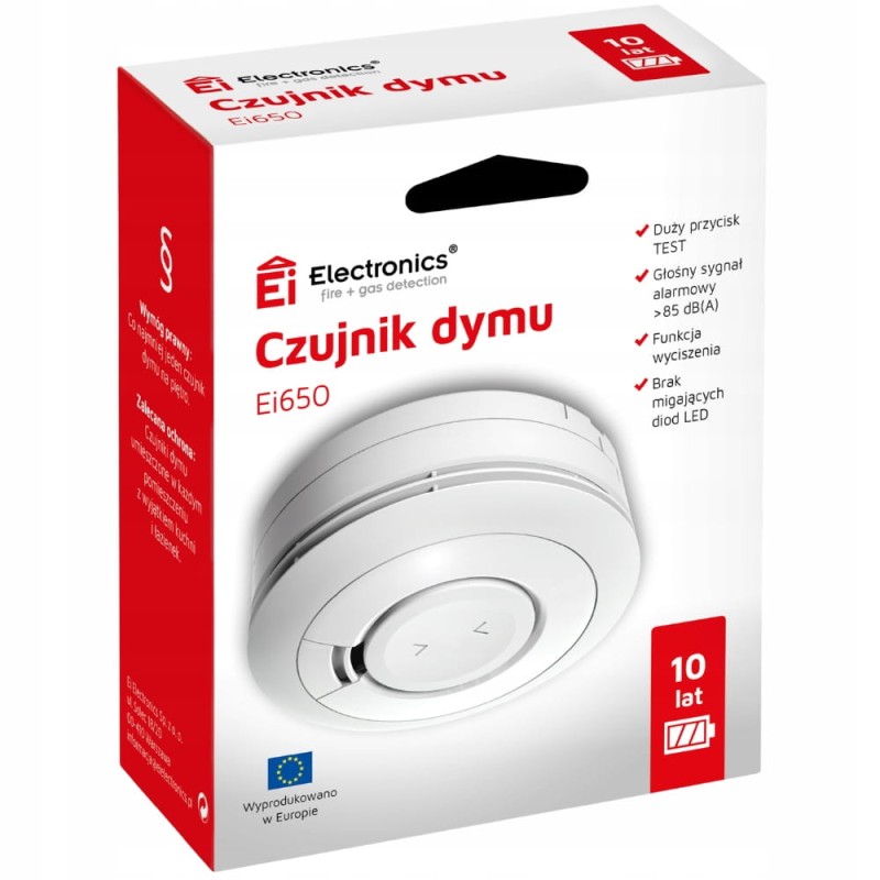Czujnik Dymu Bezprzewodowy Alarm Przeciwpożarowy Z Wbudowaną Baterią 10 Lat