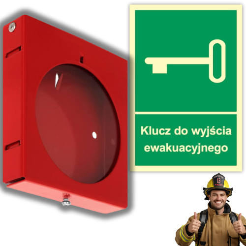 Skrzynka Metalowa Mini na Klucz Ewakuacyjny z Okienkiem Szafka + Znak Klucz