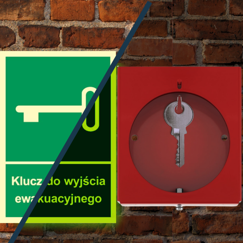 Skrzynka Metalowa Mini na Klucz Ewakuacyjny z Okienkiem Szafka + Znak Klucz