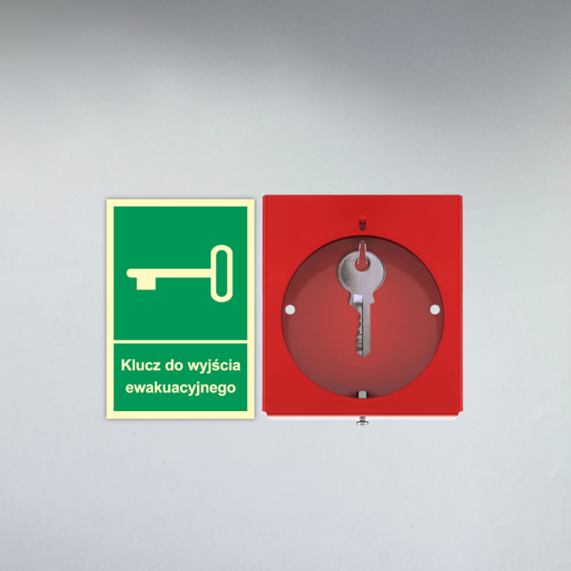 Skrzynka Metalowa Mini na Klucz Ewakuacyjny z Okienkiem Szafka + Znak Klucz