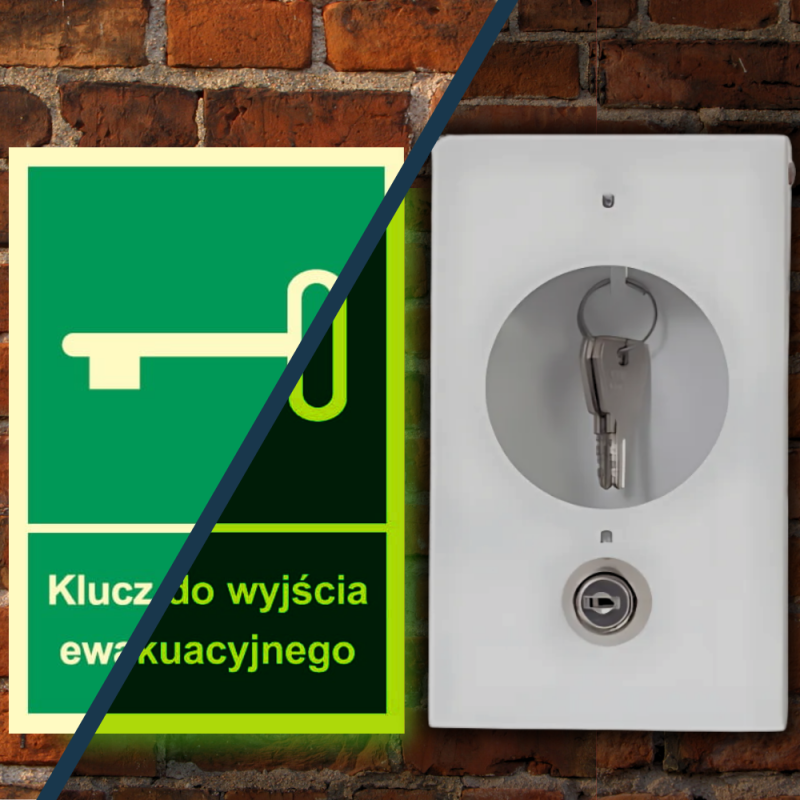 Skrzynka Metalowa na Klucz Ewakuacyjny z Zamkiem i Klucz BIAŁA + Znak Klucz