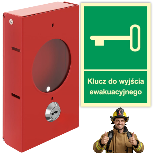 Skrzynka Metalowa na Klucz Ewakuacyjny z Zamkiem i Kluczykiem + Znak Klucz