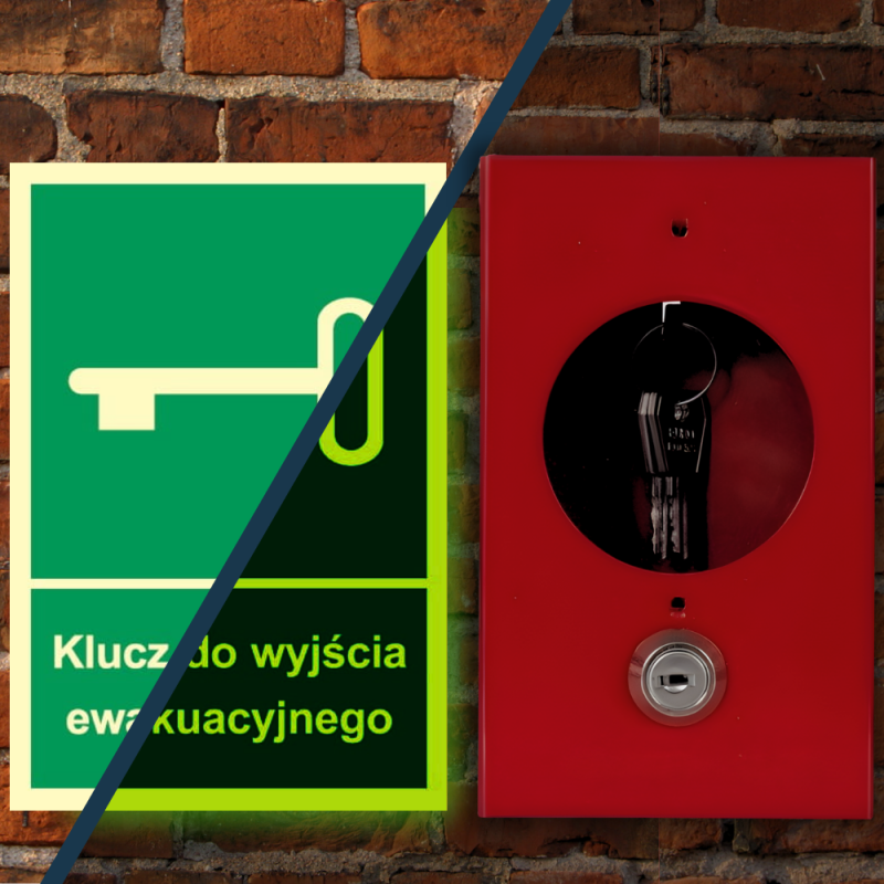 Skrzynka Metalowa na Klucz Ewakuacyjny z Zamkiem i Kluczykiem + Znak Klucz