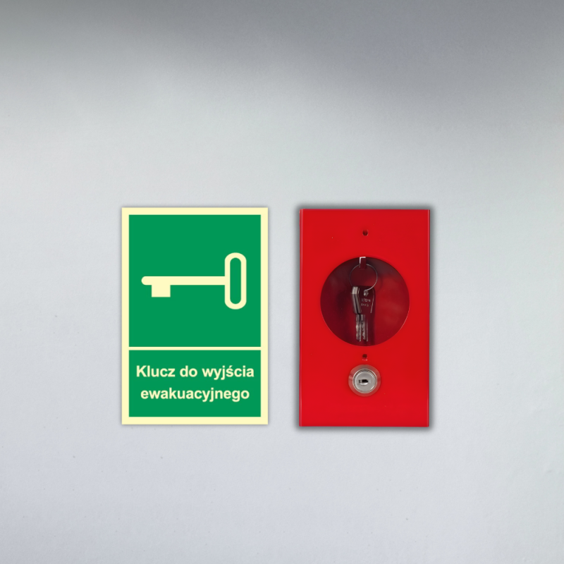 Skrzynka Metalowa na Klucz Ewakuacyjny z Zamkiem i Kluczykiem + Znak Klucz