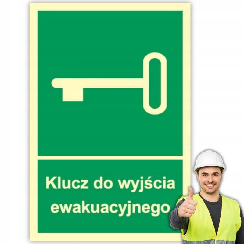 Znak ochrony PPOŻ Klucz do wyjścia ewakuacyjnego 10x15 cm płyta PCV foto