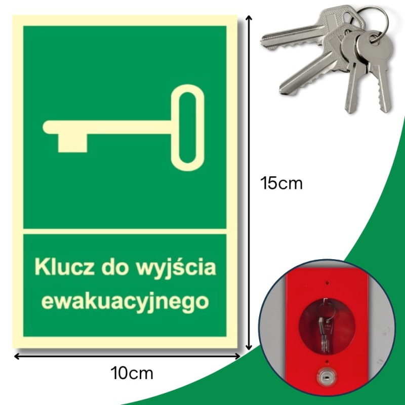 Znak ochrony PPOŻ Klucz do wyjścia ewakuacyjnego 10x15 cm płyta PCV foto