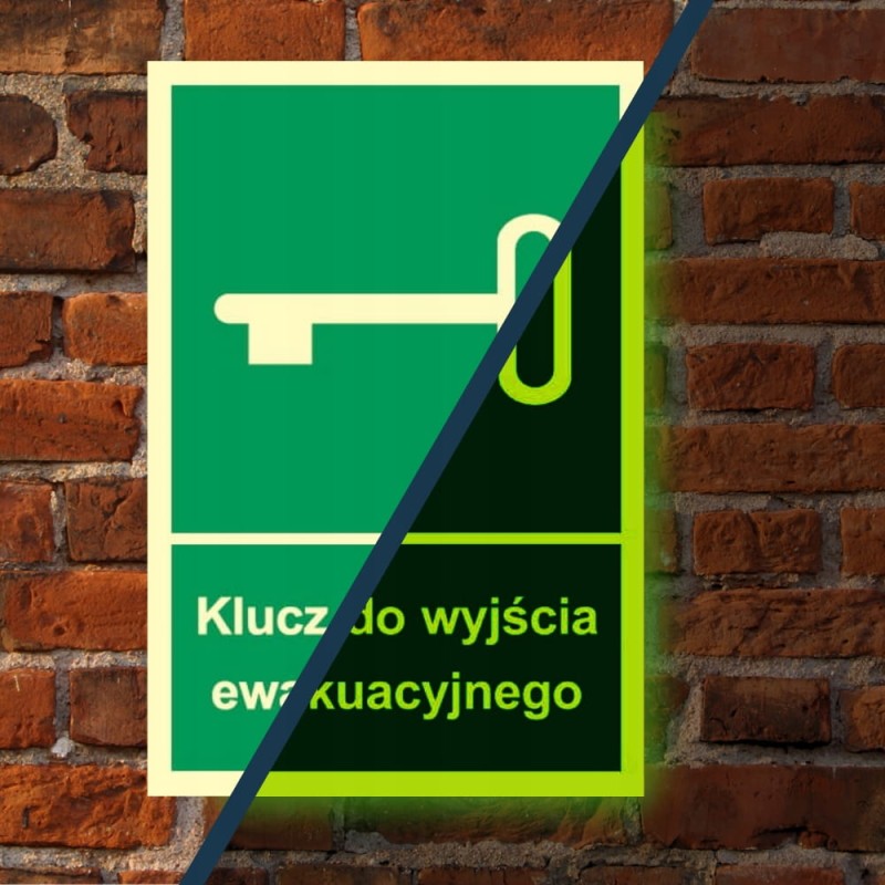 Znak ochrony PPOŻ Klucz do wyjścia ewakuacyjnego 10x15 cm płyta PCV foto