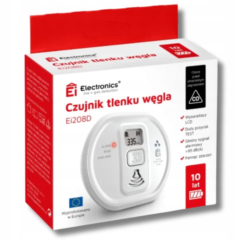 Czujnik Czadu z Wyświetlaczem Tlenku Węgla Wykrywacz Co Bateria 10 Lat CE B