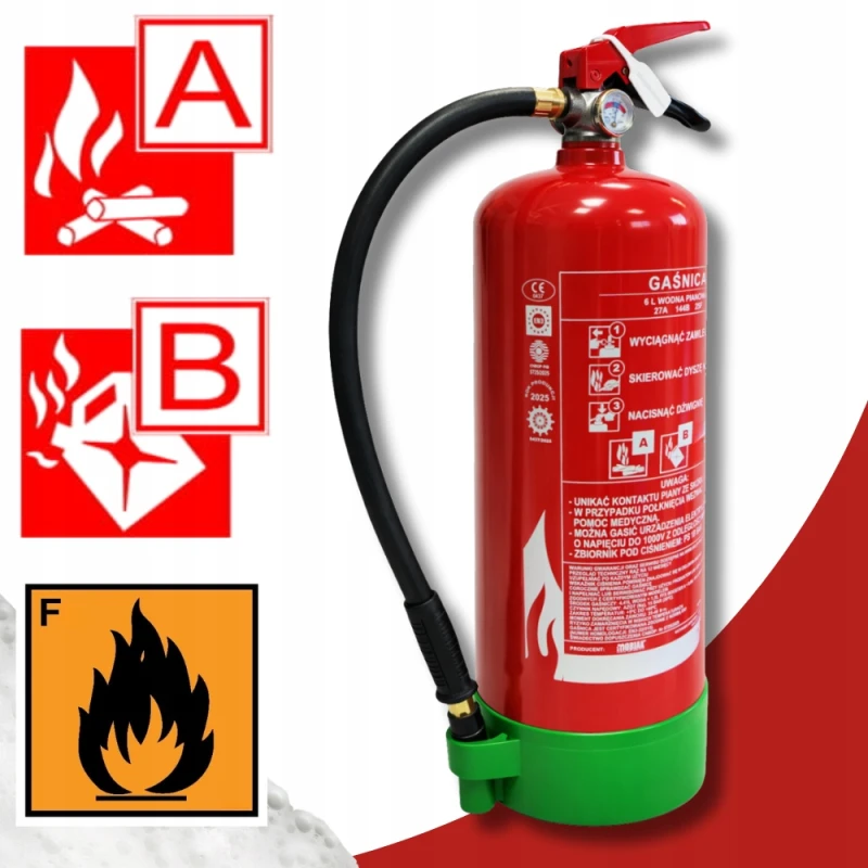 Gaśnica Pianowa 6L ABF + Uchwyt BEZ FLUORU Kuchenna Gasi Tłuszcze 2026r