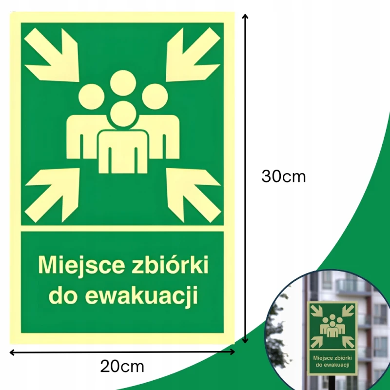 Znak PPOŻ Tabliczka Miejsce zbiórki do ewakuacji 20x30 PCV CNBOP