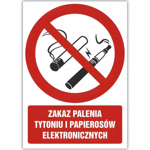 Znak Zakaz palenia tytoniu i papierosów elektronicznych 10,5x14,8cm PCV 1mm