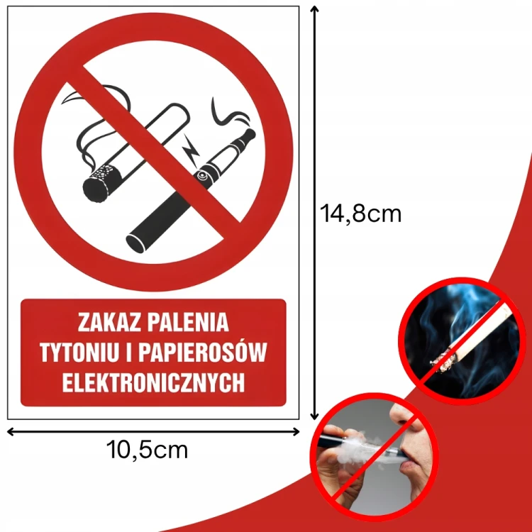 Znak Zakaz palenia tytoniu i papierosów elektronicznych 10,5x14,8cm PCV 1mm