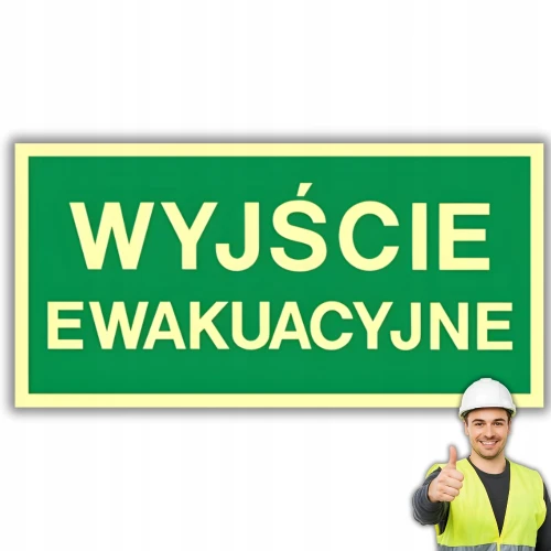 Znak ochrony PPOŻ Wyjście Ewakuacyjne 20x10cm PCV fotoluminescencyjna CNBOP
